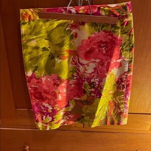Floral J Crew Print Pencil Skirt in Pink & Green